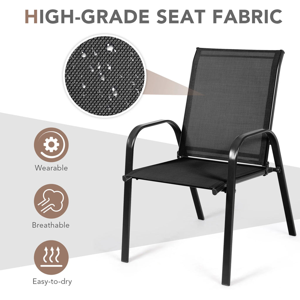 Gymax Set of 4 Patio Chairs Dining Chairs w/ Steel Frame Yard Outdoor Grey