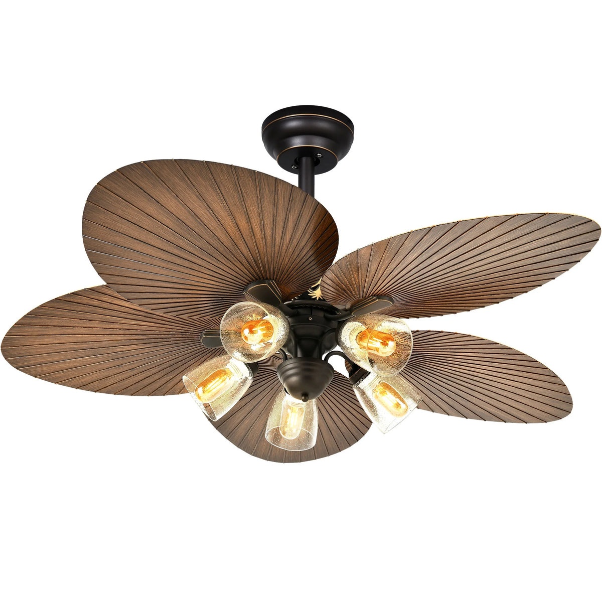 52 Inch Tropical Ceiling Fans with Light and Remote, Fan Light with Memory Function, 3 Speed & Lights Colors Changing, Outdoor Palm Leaf Fan - Brown