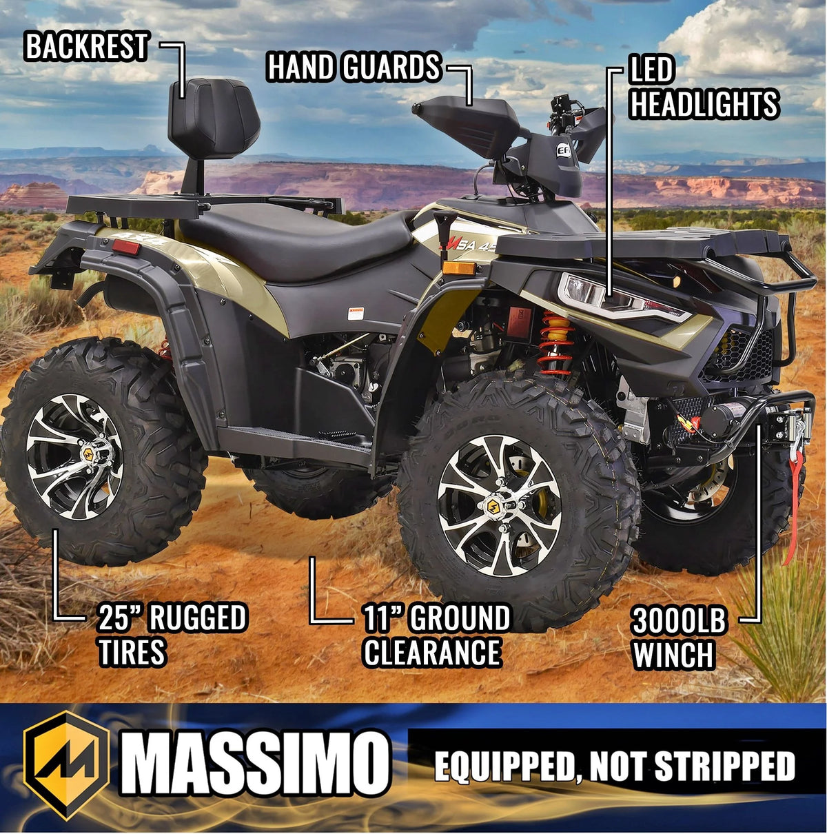 Massimo MSA450F Adult ATV Quad 352cc 25 HP 4 Stroke 4-Wheeler - Sand