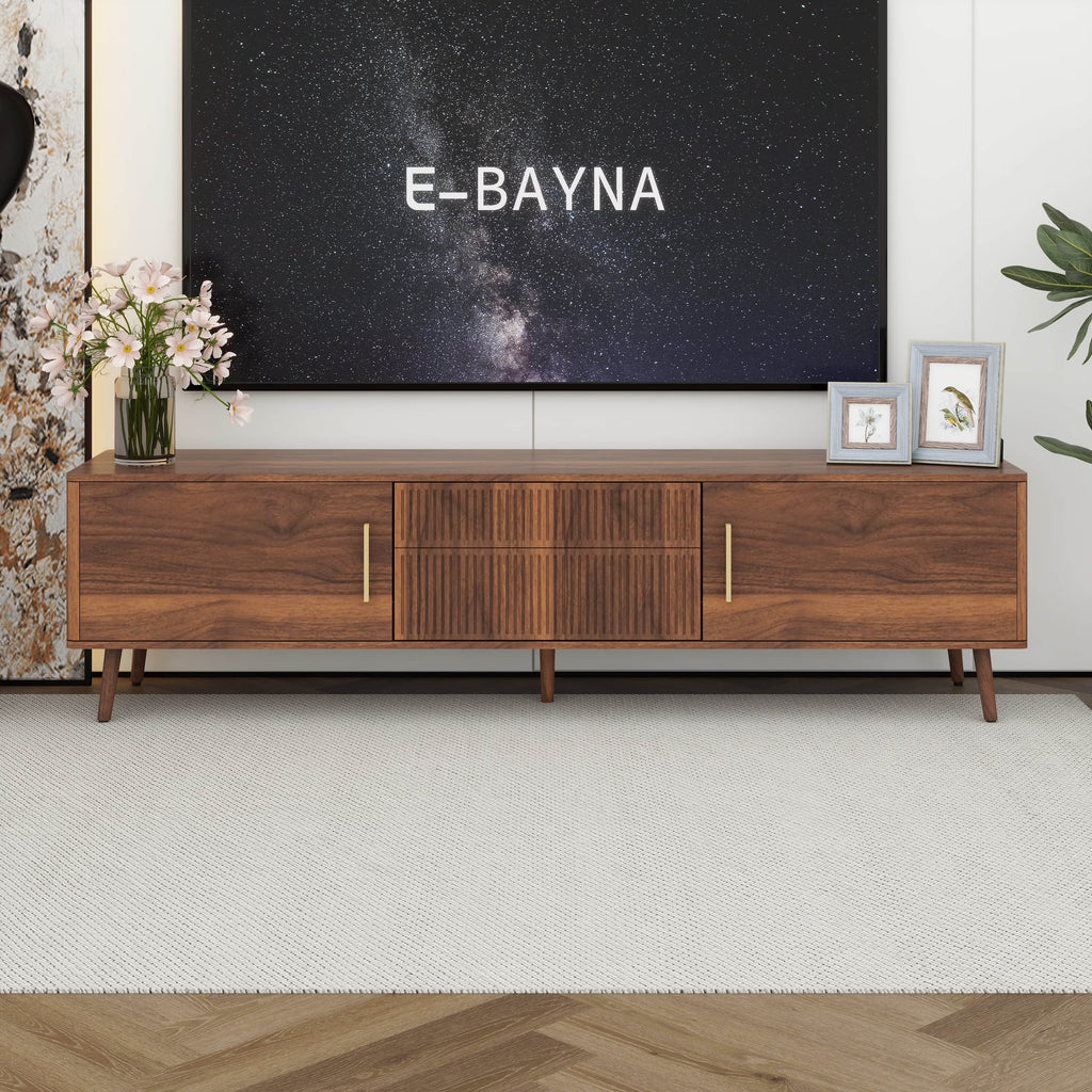 Runforrest Mid Century TV Stand with 2 Drawers, Media Console Table for TVs up to 80'' for Living room, Bedroom, Home Theatre, Walnut