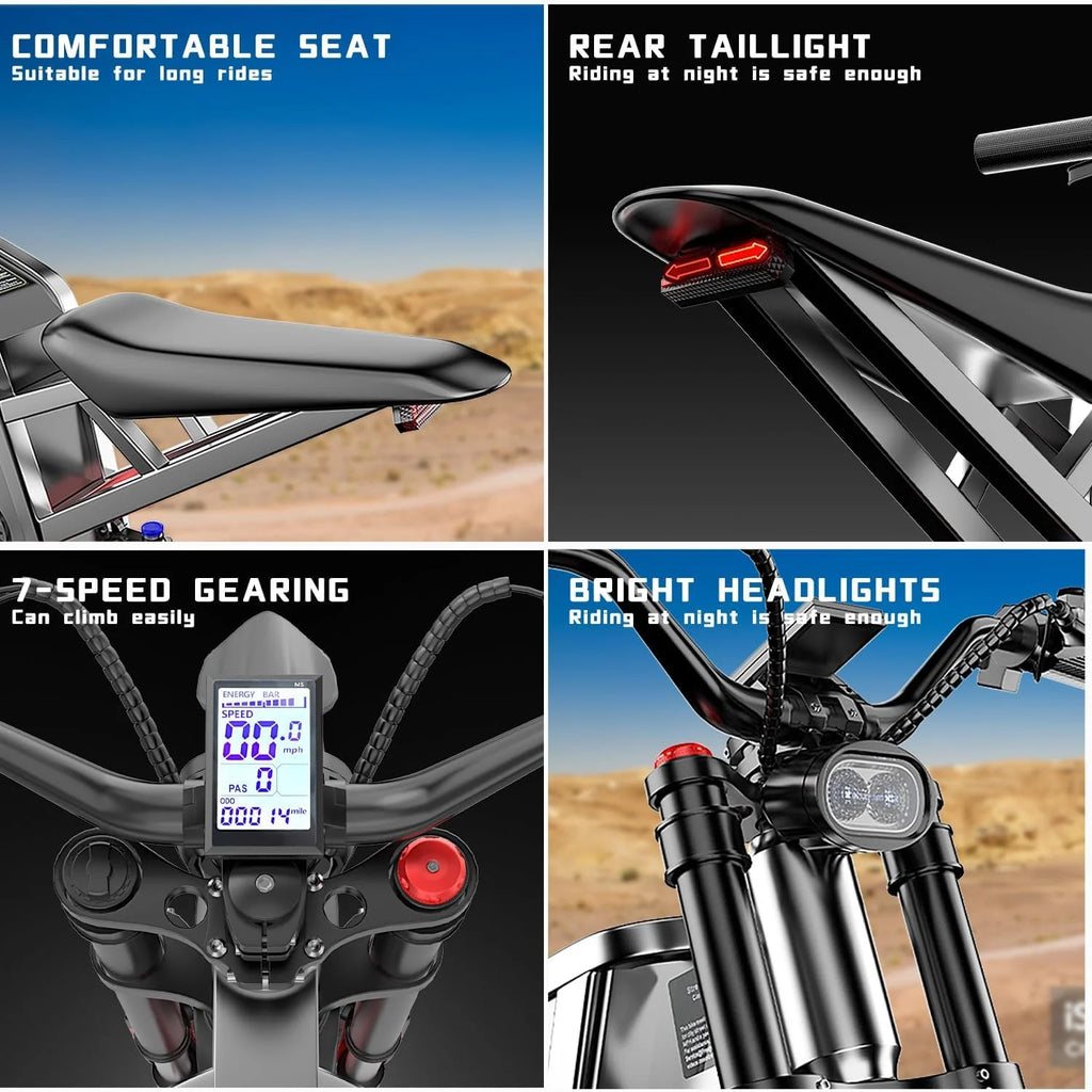 40MPH Electric Bicycle,Dual-Mode Electric Dirt Bike 3000W(Peak)Freego Nova3 Electric Motorcycle Bike for Adults,Mid-Drive Motor, 60V/25Ah Battery,17x3.15 Tire Full Suspension Hydraulic Brake
