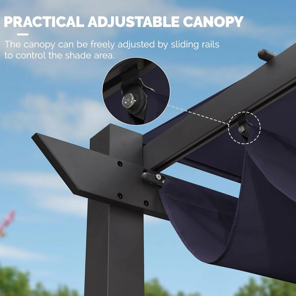 PURPLE LEAF Outdoor Retractable Pergola with Sun Shade Canopy 10' x 13' Patio Aluminum Pergola Shelter for Backyard Deck Garden Modern Metal Grape Trellis Pergola, Beige