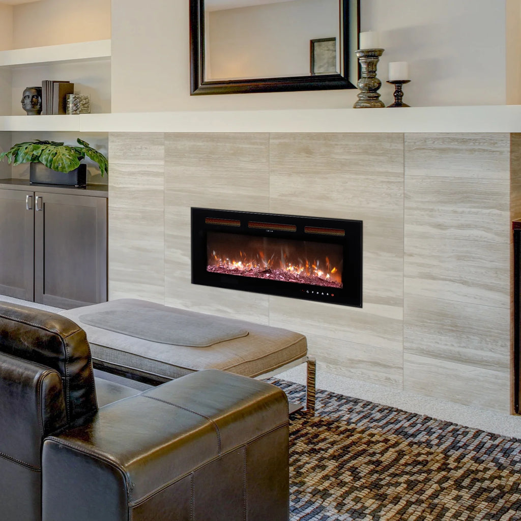 Ktaxon 30" Electric Fireplace, Freestanding/Inserts/Wall Mounted Fireplace Heater with Remote Control, 12 Adjustable Flame Colors, Log & Crystal, 8H Timer for Living Room, Bedroom