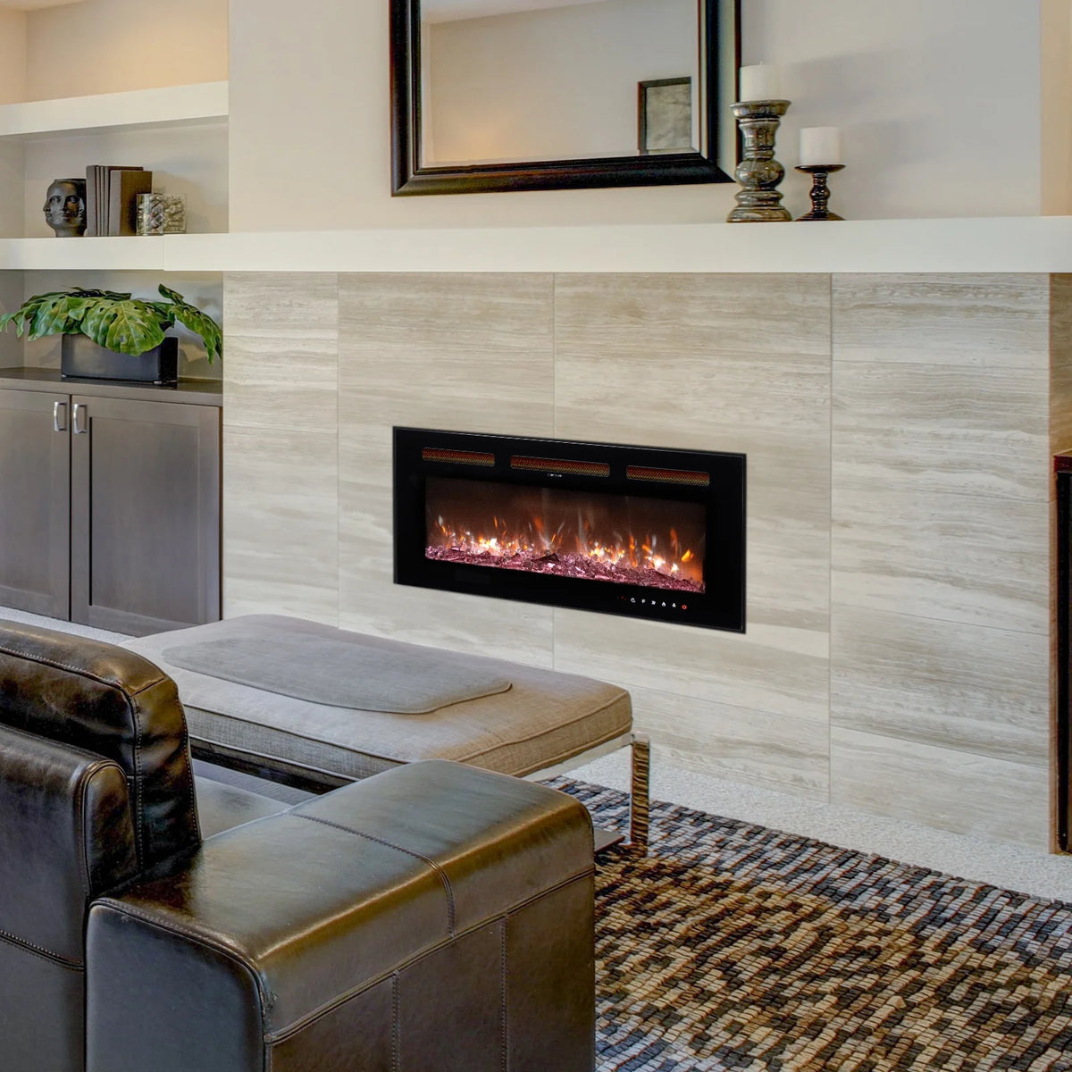 Ktaxon 30" Electric Fireplace, Freestanding/Inserts/Wall Mounted Fireplace Heater with Remote Control, 12 Adjustable Flame Colors, Log & Crystal, 8H Timer for Living Room, Bedroom