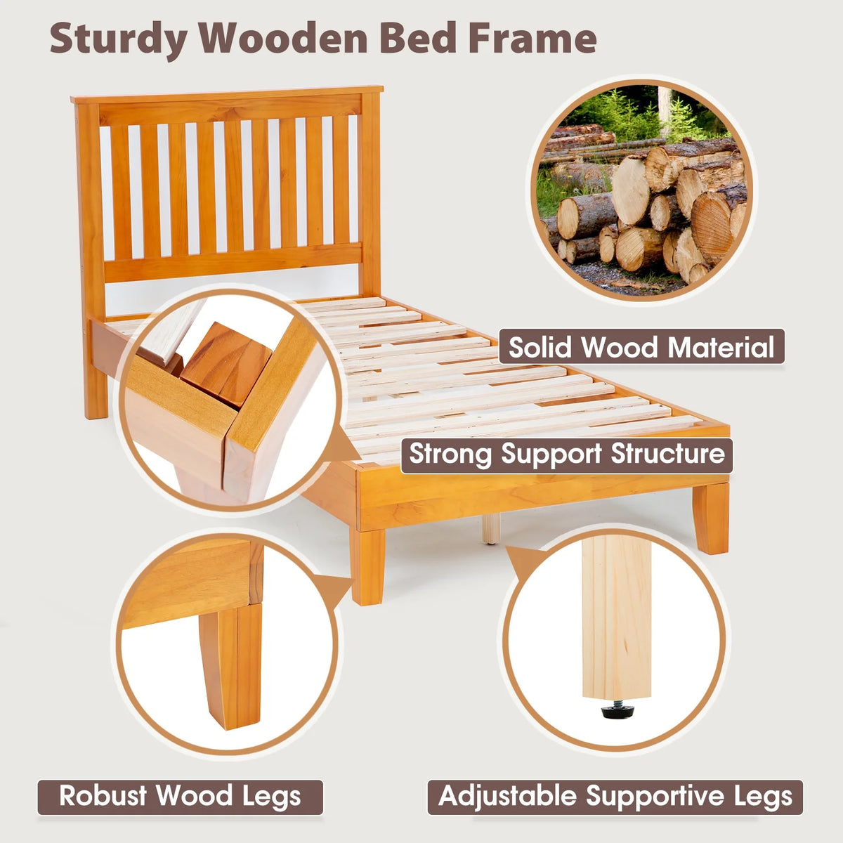 YRLLENSDAN Adult 37 Inches Bed Frames with Headboard, Twin