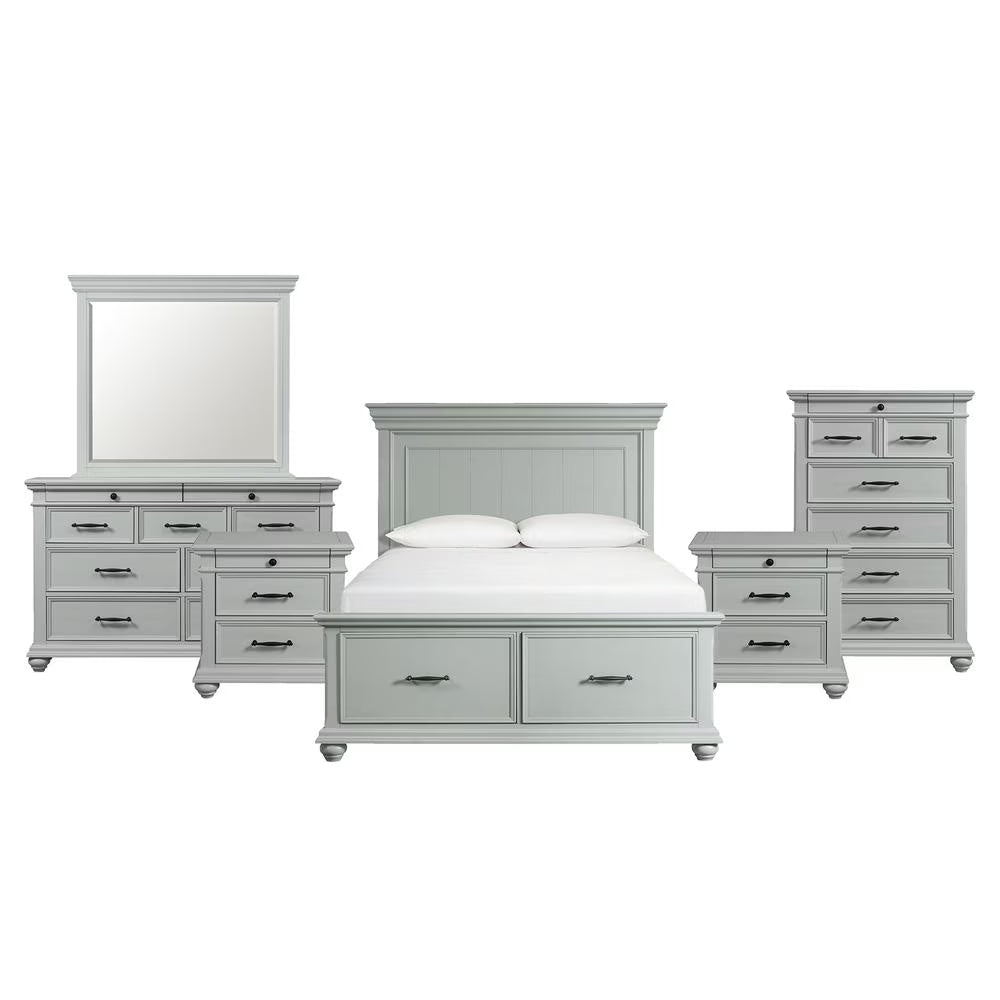 Picket House Furnishings Brooks Queen Platform Storage 6PC Bedroom Set in Grey