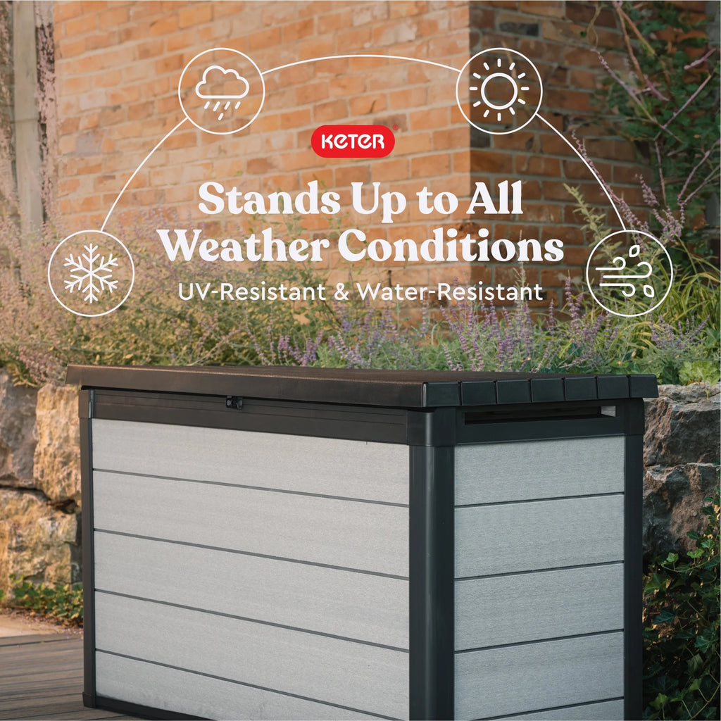 Keter Denali Grey 200 Gallon Durable Resin Outdoor Storage Deck Box Ideal Store Garden Tools and Pool Toys, Grey