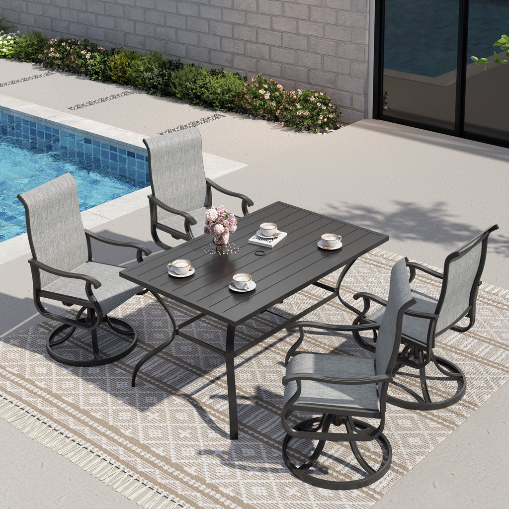 Techmilly Patio Swivel Chairs Set of 2, Outdoor Dining Chairs High Back Padded All Weather Breathable Textilene Outdoor Swivel Chairs with Metal Rocking Frame for Lawn Garden Backyard Deck, Dark Grey