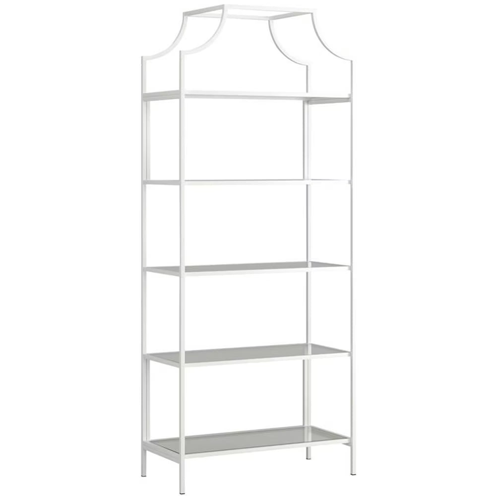 Pemberly Row 5-Shelf Modern Metal Bookcase in Gold Satin/Faux Deco Stone