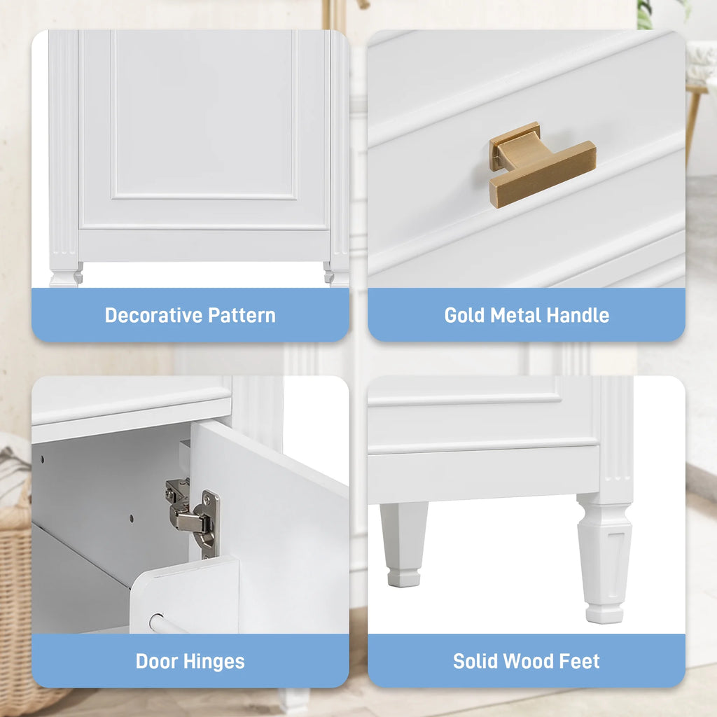 Euroco 20" Bathroom Vanity with Integrated Ceramic Sink, Soft-Close Hinges and Drawer Storage, Solid Wood Legs