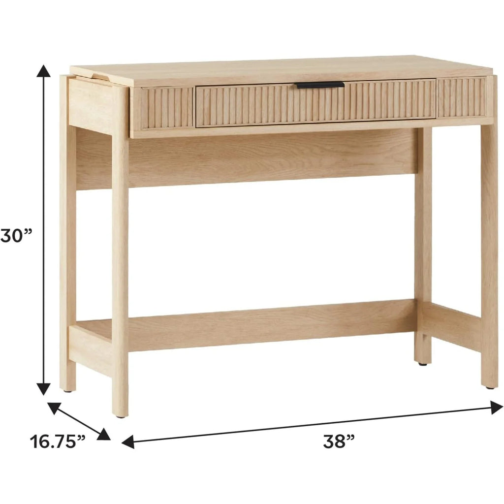 LHHP Transitional Style Furniture, Reeded Detail, Lift-Top Desk with Drawer and Storage Cubby, Sitting to Standing Desk, Soft Self-Close Desktop, 38��W x 16.75��D x 30��H, Coastal Oak