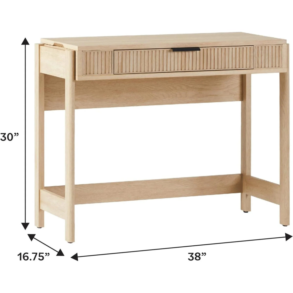 LHHP Transitional Style Furniture, Reeded Detail, Lift-Top Desk with Drawer and Storage Cubby, Sitting to Standing Desk, Soft Self-Close Desktop, 38��W x 16.75��D x 30��H, Coastal Oak