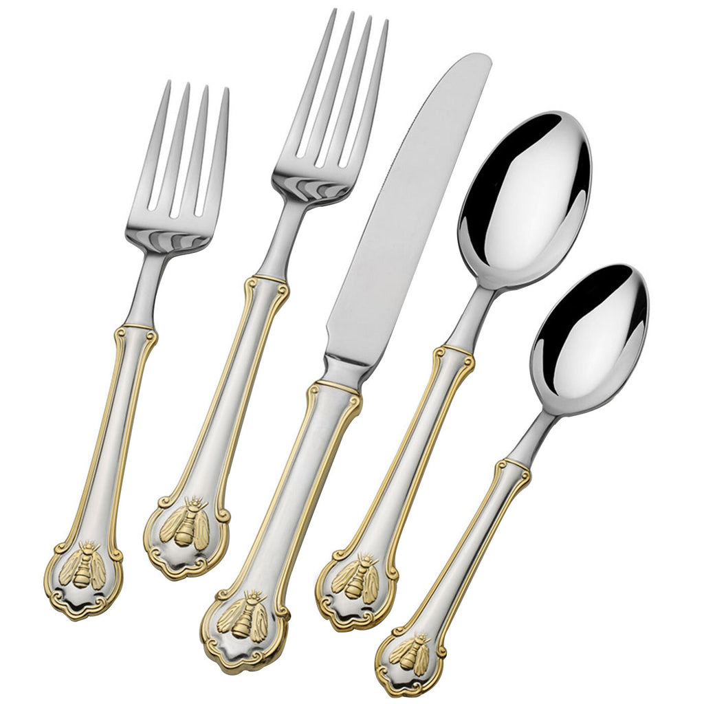 Wallace Napoleon Bee 24kt Gold Accent 18/10 Stainless Steel 45-piece Flatware Set
