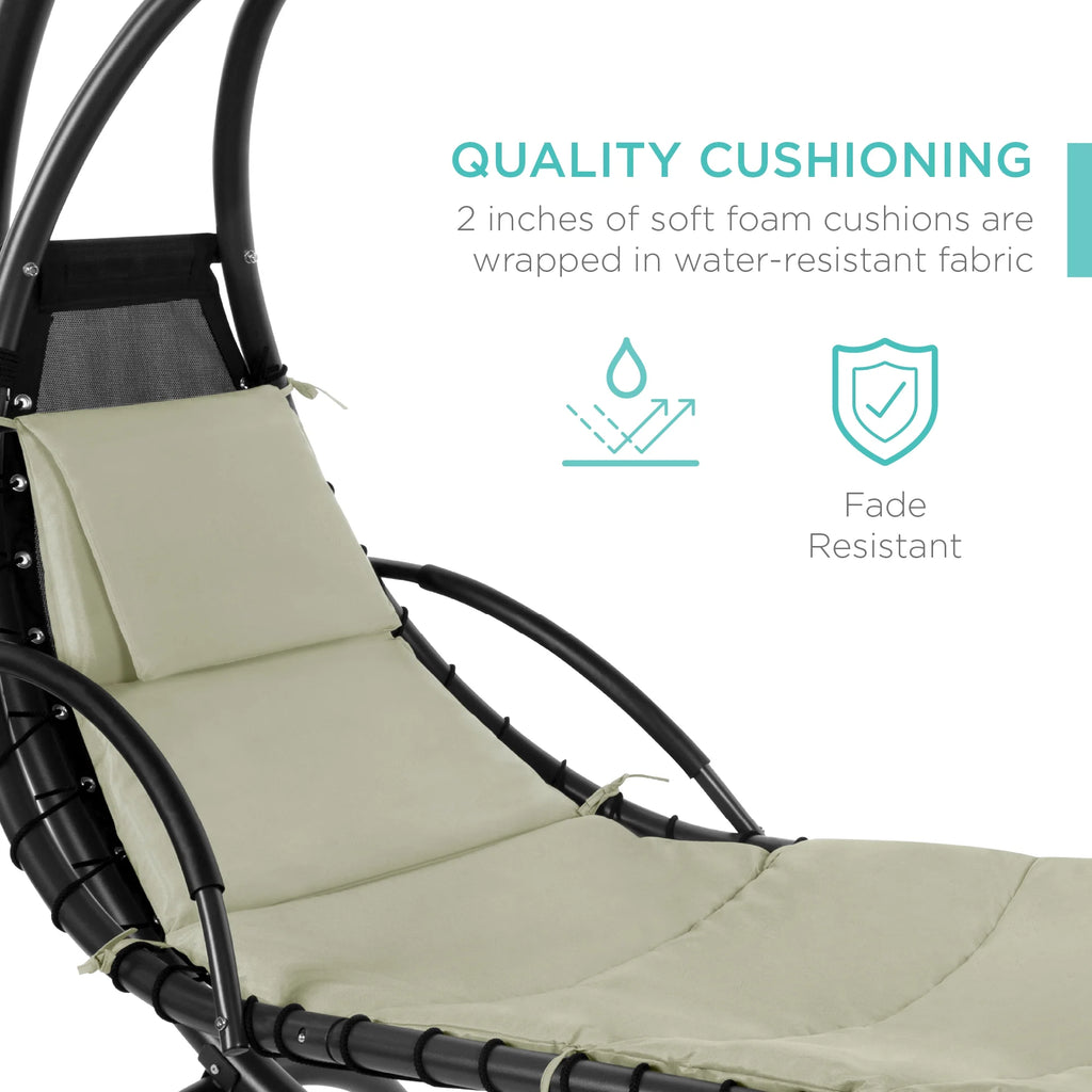 Best Choice Products Hanging Curved Chaise Lounge Chair Swing for Backyard, Patio w/ Pillow, Shade, Stand - Teal