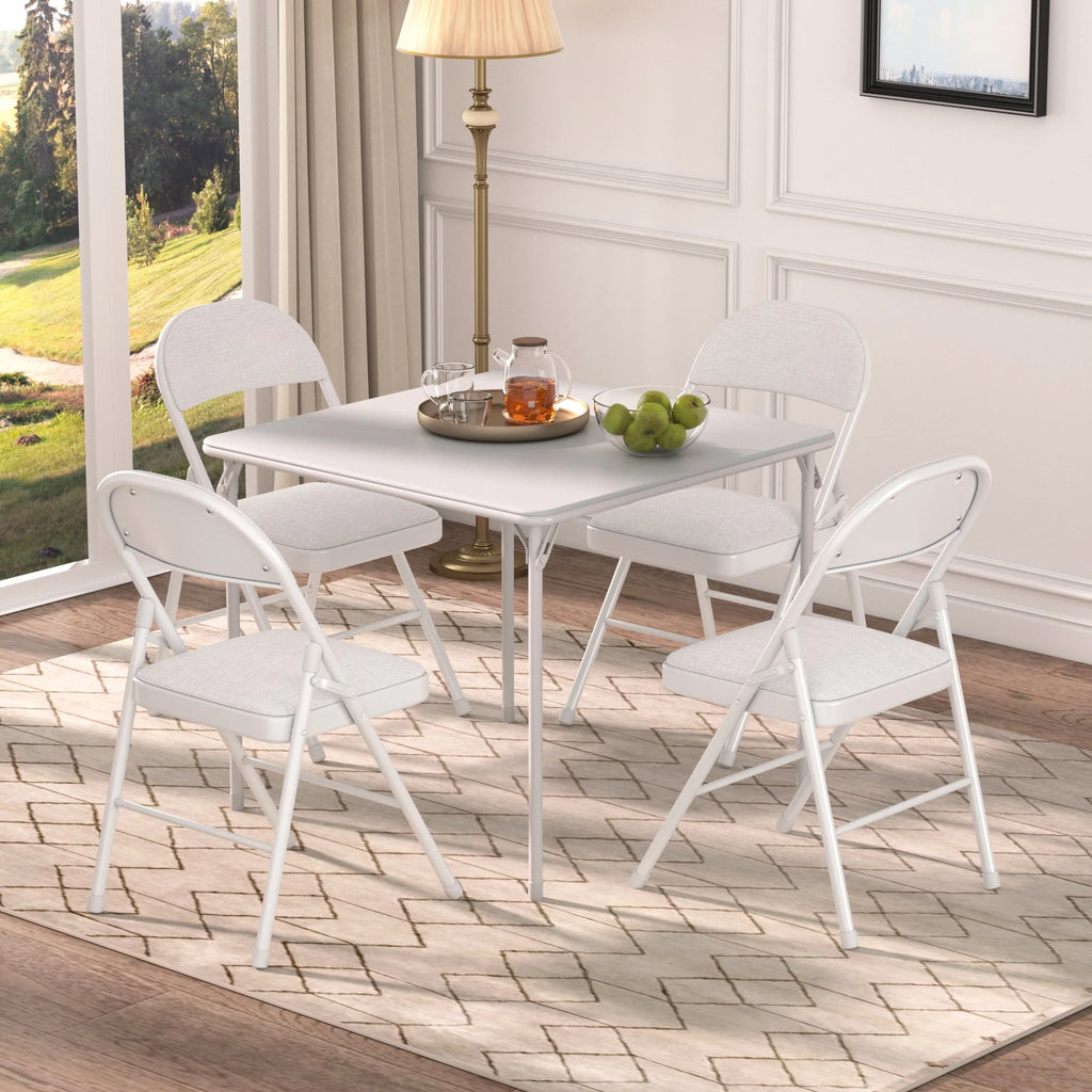VECELO Set of 4 Folding Chairs, Fabric Dining Chair Set with Padded Cushion and Back, Indoor Outdoor Upholstered Seat with Metal Frame for Home Office Events Wedding Party, Orange