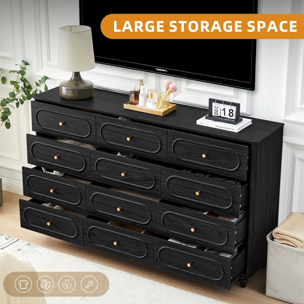 YOCWO 3 Drawer Nightstand, Classic Chest of Drawers with Arc Edge, Walnut