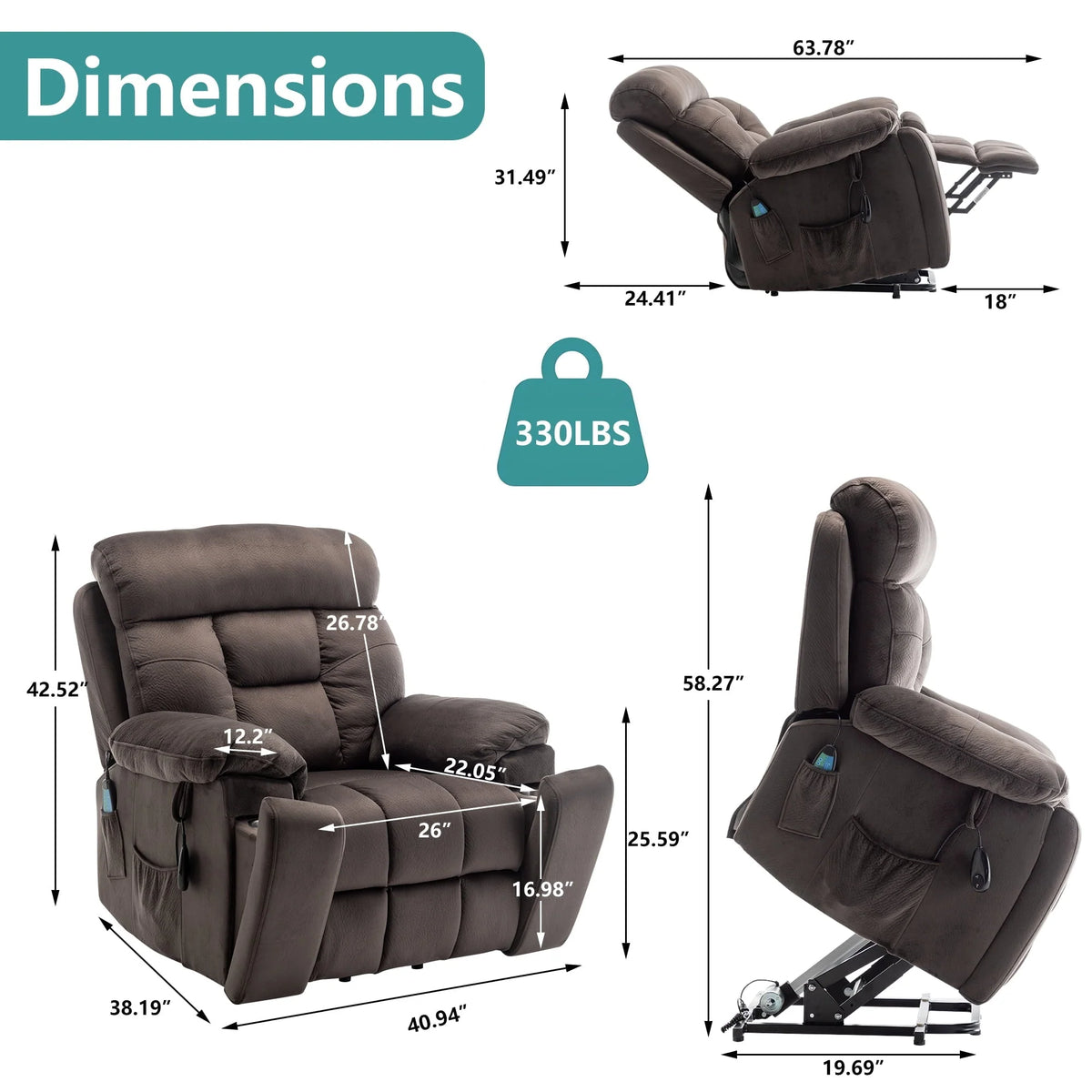 uhomepro Oversized Massage Recliner Chair with Heat, Large Electric Power Lift Recliner Chair for Big and Tall and Elderly with Hidden Cup Holder, 5 Vibration Modes, 330lb, Dark Brown
