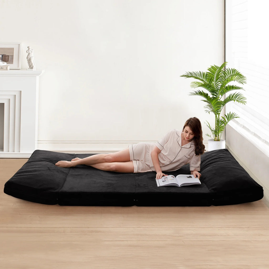 Folding Sofa Bed,Extra Thick and Long Fluffy 4 Position Convertible Flip Lounge Chair,Foam Filling Folding Matress Sofa Bean Bag with Washable Cover,Grey,39x95 Inch