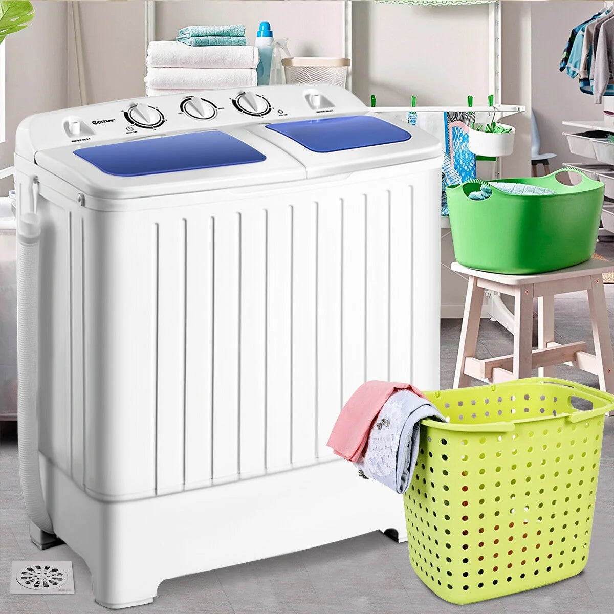 Costway 17.6 lb Portable Mini Compact Twin Tub  Washing Machine Washer Spin Dryer
