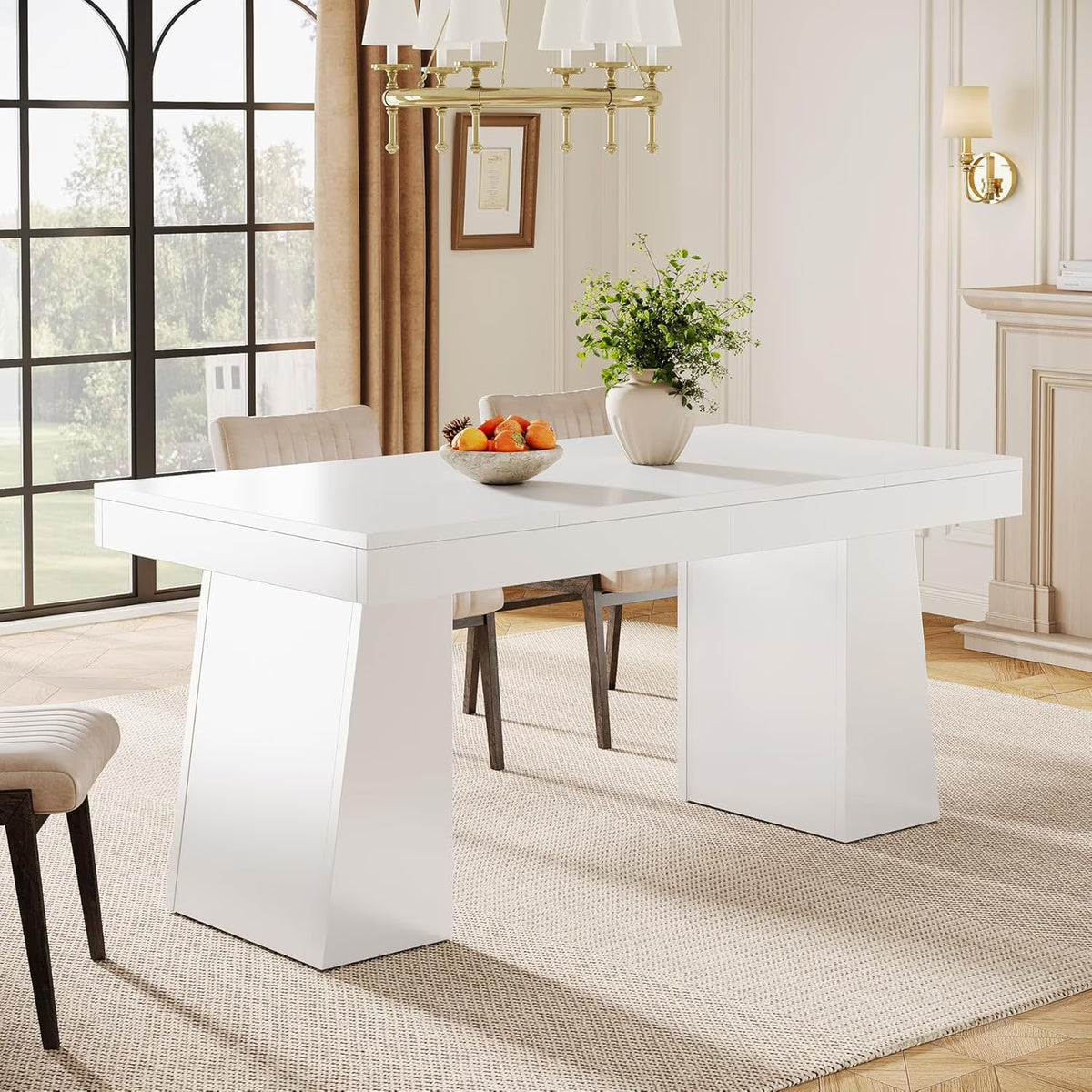 Rectangular 55" Dining Table for 4-6, Mid-Century Modern Kitchen Dining Table, Yellow
