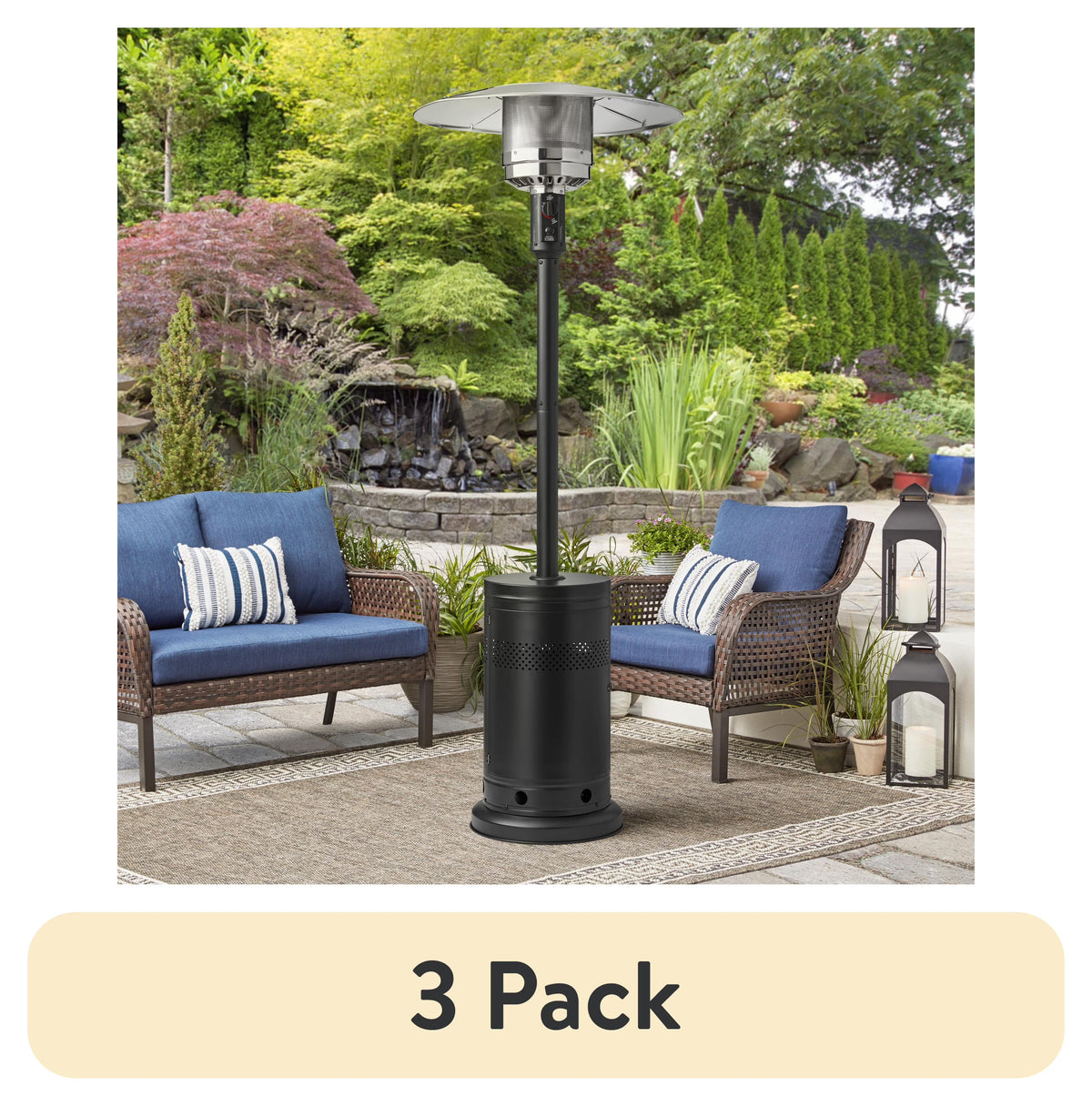 (3 pack) Mainstays 48,000 BTU Freestanding Metal Propane Patio Heater, Black