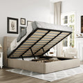 Einfach King Size Lift up Storage Bed with Wingbacks and Horizontal Channel Headboard, Beige