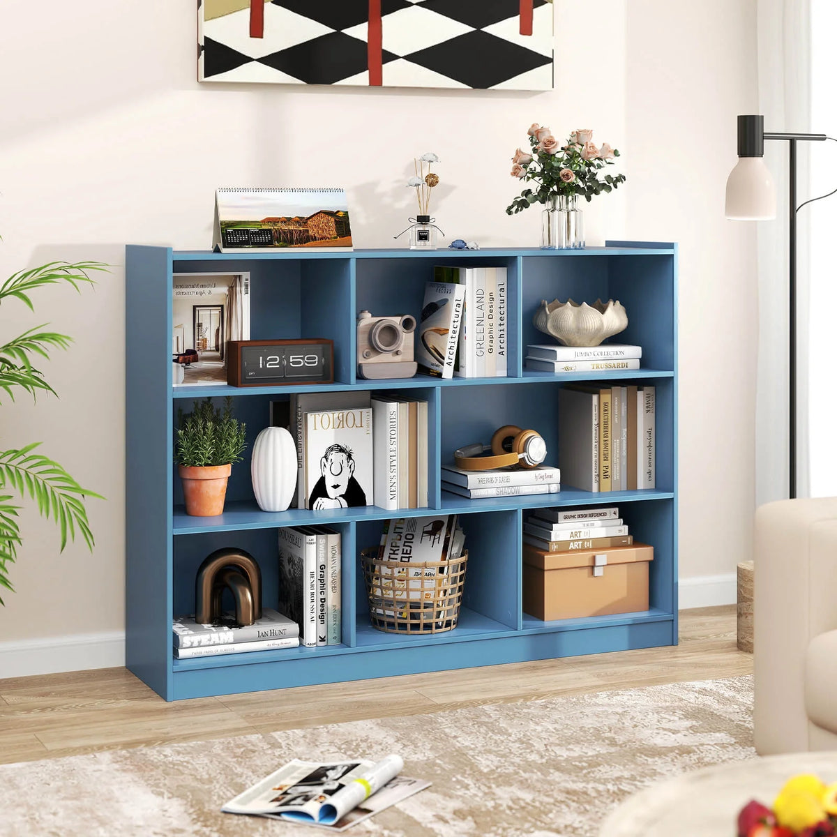 Costway 3-tier Open Bookcase 8-Cube Floor Standing Storage Shelves Display Cabinet White