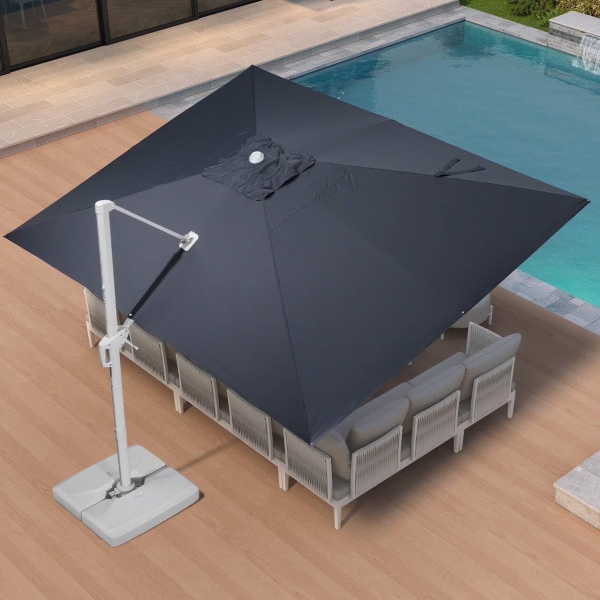 PURPLE LEAF 9 �� 11.5 FT Patio Umbrella White Cantilever Offset Umbrella Rectangle Outdoor Umbrella with 360�� Rotation for Garden Deck Pool, Beige