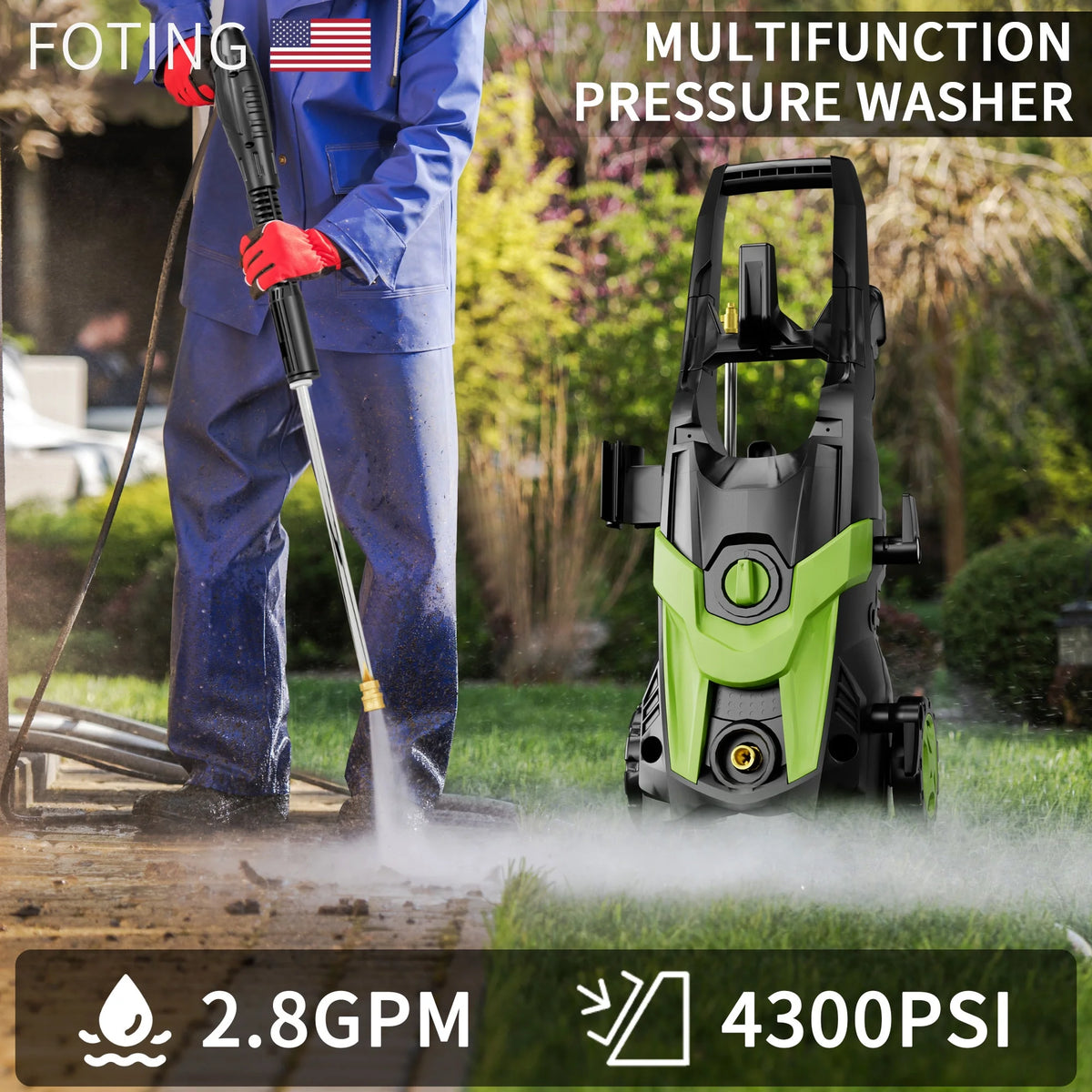 Electric Pressure Washer, 4500 PSI 3.2 GPM Power Washer with 4 Quick Connect Nozzles, High Pressure Cleaning Machine with Foam Cannon for Cars/Fences/Driveways/Patios/Home Cleaning