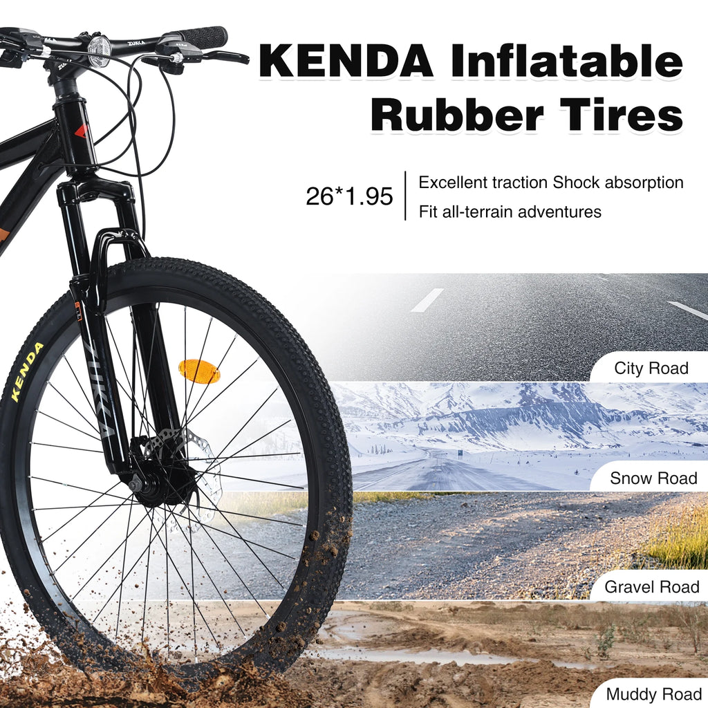 Aukfa 26" Mountain Bike for Men/Women,24 Speed Adult Bicycle Suspension Fork,Fits Riders 5'4" - 6'2"Red