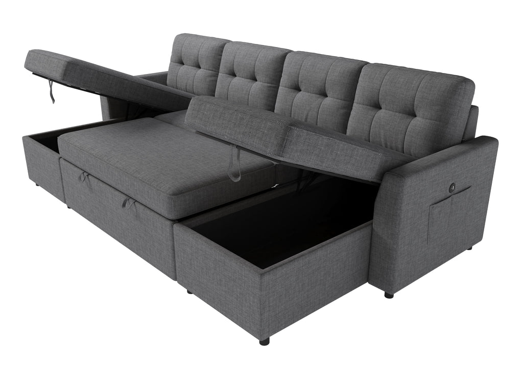 VANACC Sectional Sofa Bed with Storage and Soft Seat ,Reversible Pull Out Couch for Living Room,Beige