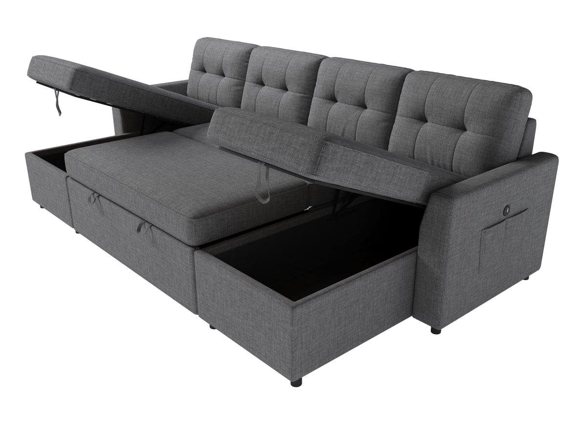 VANACC Sectional Sofa Bed with Storage and Soft Seat ,Reversible Pull Out Couch for Living Room,Beige