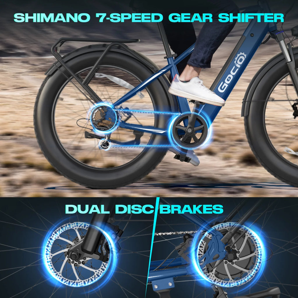 Gocio Electric Bike, 26"x4.0" Fat Tire E-Mountain Bike, Peak 1000W Motor, 28MPH 48V 15Ah Battery Removable Ebike for off Road, Sand, UL2849
