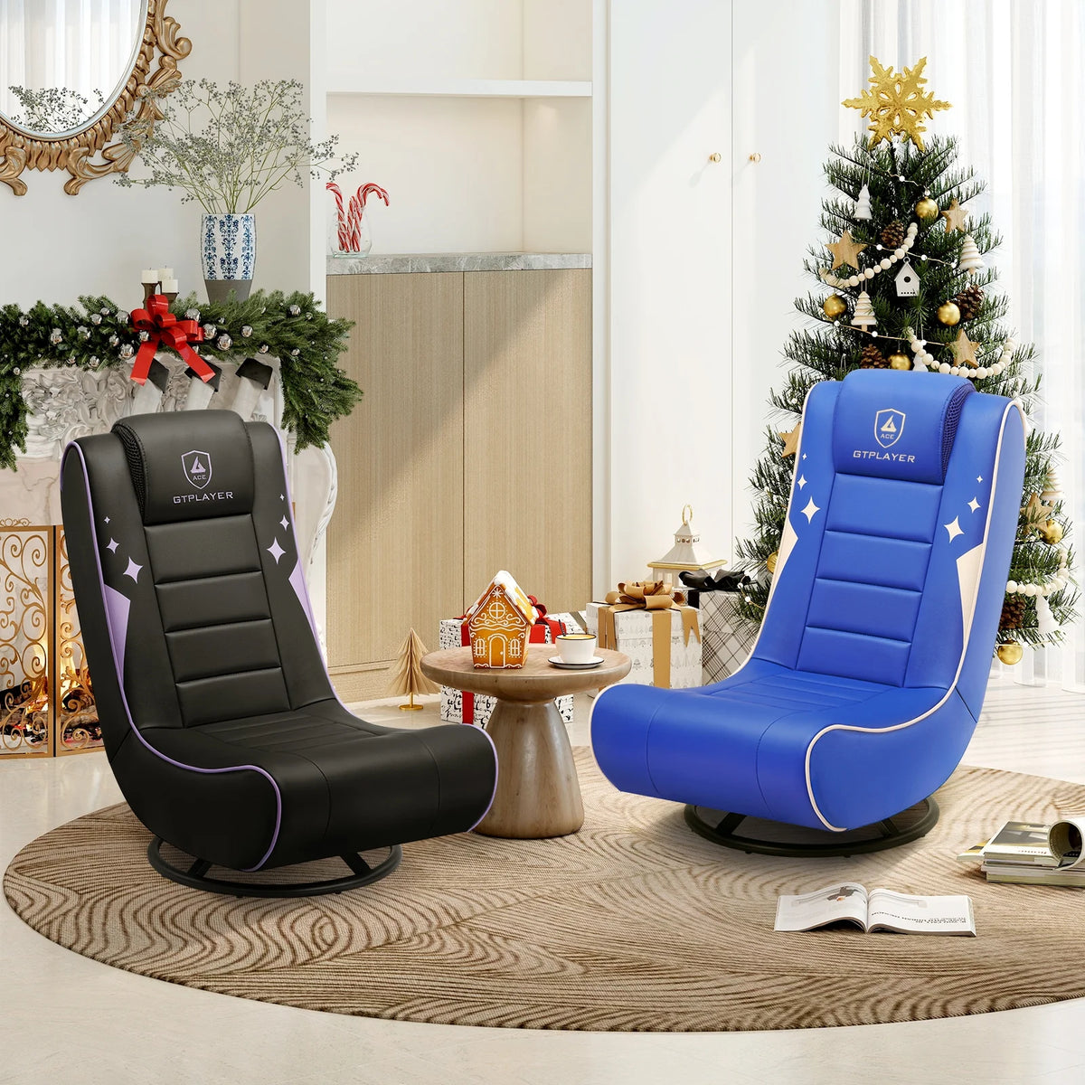 GTPLAYER Swivel Floor Gaming Chairs with Foldable Backrest for Teens,, Red