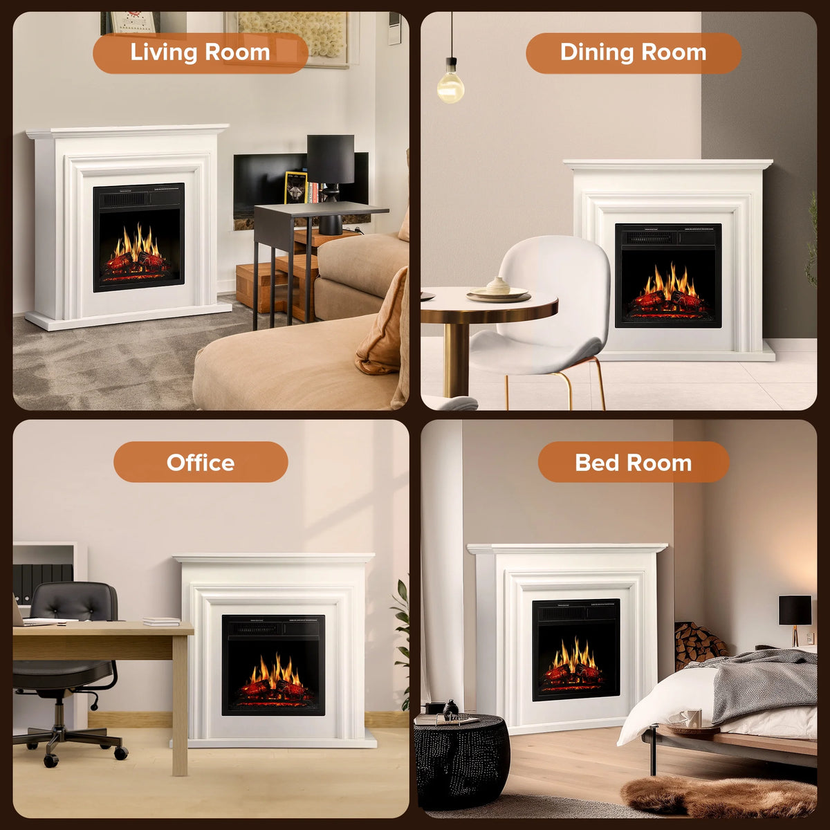 Electactic Electric Fireplace, Free Standing Fireplace, with Remote Control, Adjustable LED Flame, 750W/1500W -��White��