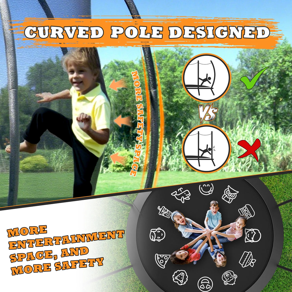 Jumpfly Trampoline 10FT Trampoline with Basketball Hoop-Curved Poles Reinforced Recreational Trampolines with Enclosure And Ladder-Outdoor Trampoline for Kids