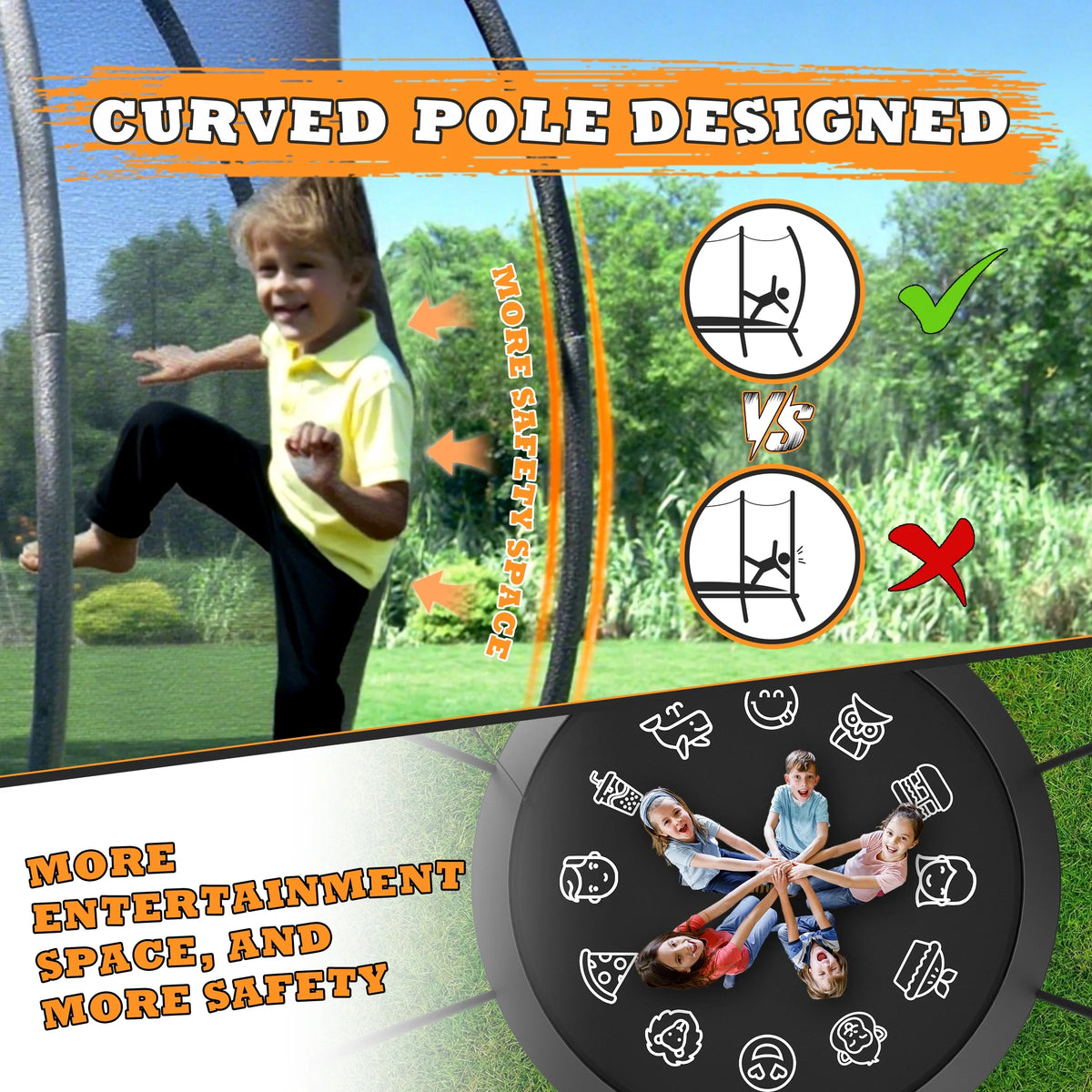 Jumpfly Trampoline 10FT Trampoline with Basketball Hoop-Curved Poles Reinforced Recreational Trampolines with Enclosure And Ladder-Outdoor Trampoline for Kids