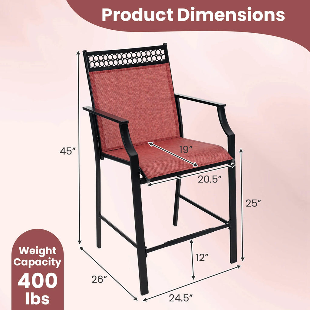 Costway Outdoor Counter Stools Set of 2 with Footrest & Armrests Metal Frame for Backyard Blue