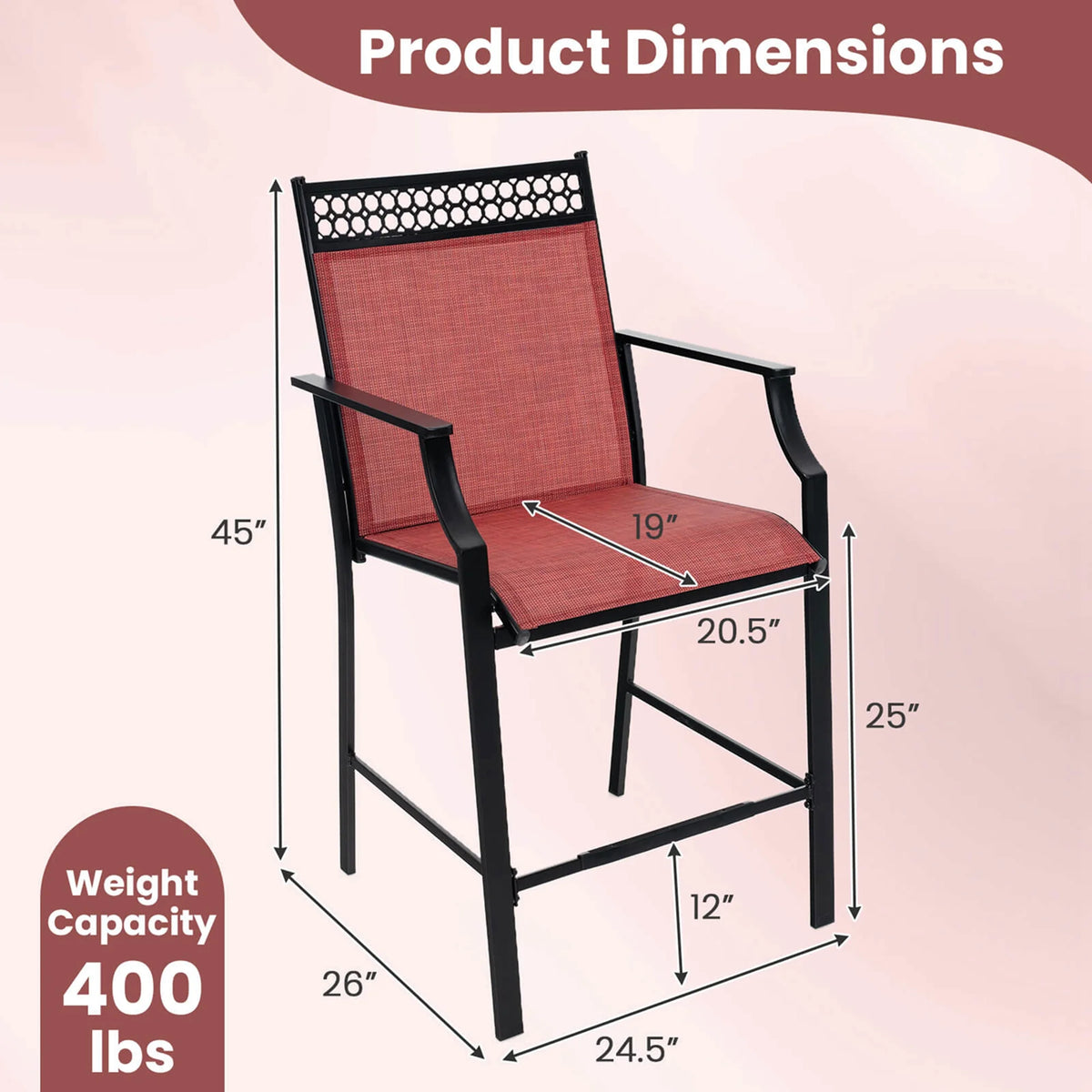 Costway Outdoor Counter Stools Set of 2 with Footrest & Armrests Metal Frame for Backyard Blue