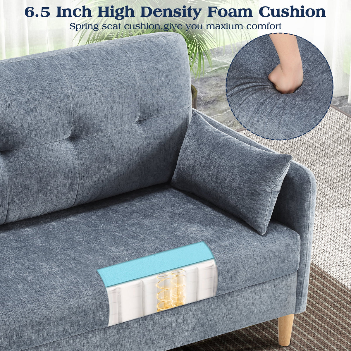 BedLuxury 47'' Wide LoveSeat, 2-seat Chenille sofa with 2 Pillows for Living Room and Small Spaces, Dark Grey