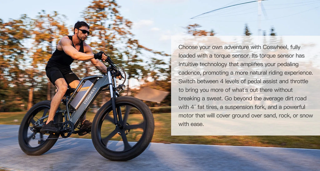COSWHEEL T26 Electric Mountain Bike – 48V 1000W Motor, 15Ah Battery, 26"x4.0" All-Terrain Tires, Dual Suspension, Shimano 7-Speed