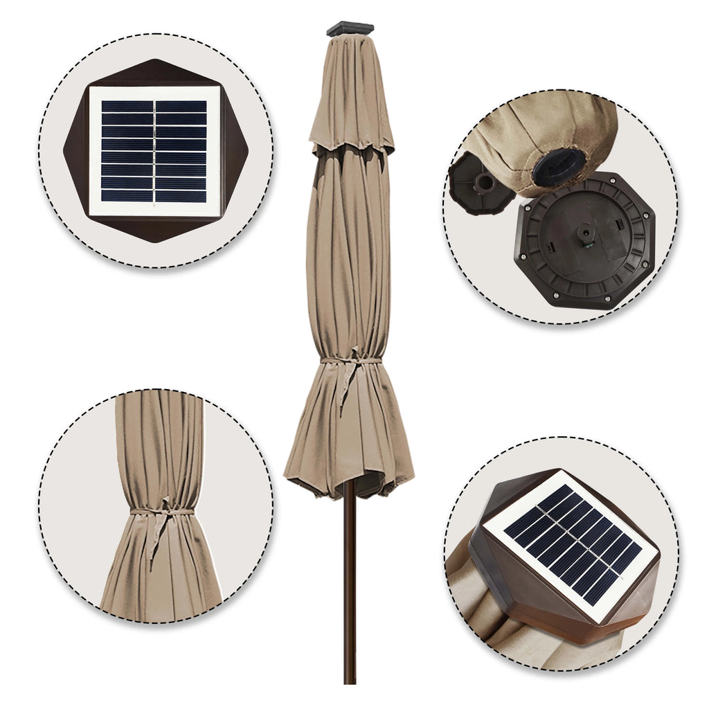 EliteShade Sunbrella Solar Umbrellas 9ft Market Umbrella with 80 LED Lights Patio Umbrellas Outdoor Table Umbrella with Ventilation and 5 Years Non-Fading Top,Ruby