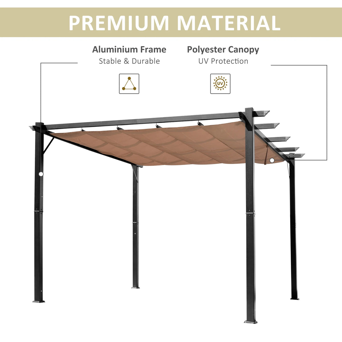 Outsunny 10' x 10' Pergola with Retractable Shade Canopy, Aluminum, Gray