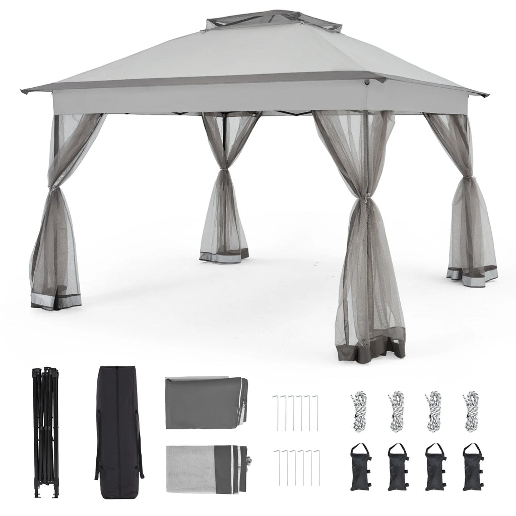 Bezseller 11x11 Pop up Gazebo, Outdoor Waterproof Canopy Tent with Mosquito Netting for Outdoors, Khaki