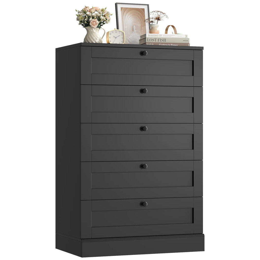 Homfa 5 Drawer White Bedroom Dresser, Modern Vertical Dresser Drawers Wood Organizer for Living Room Entryway Small Spaces