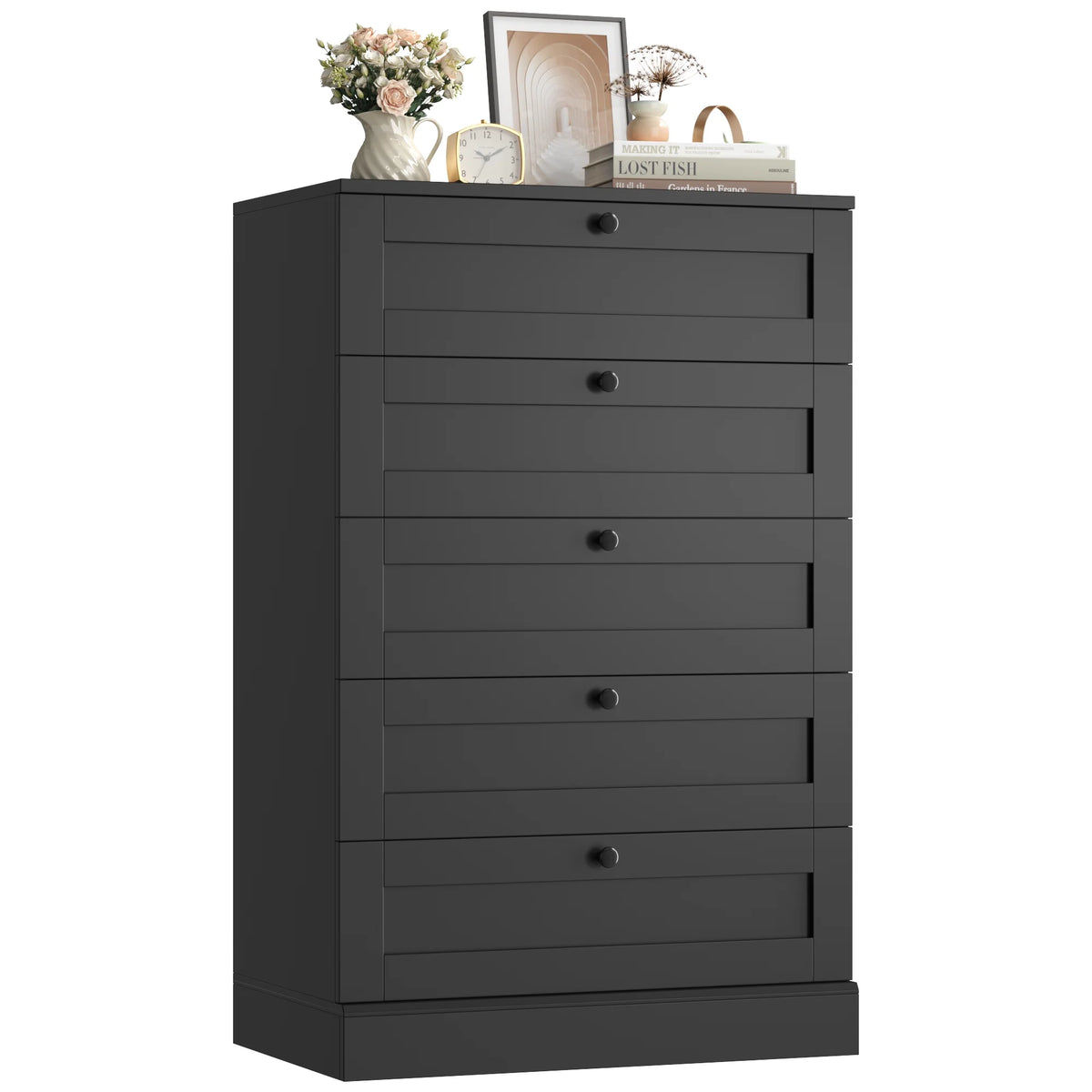 Homfa 5 Drawer White Bedroom Dresser, Modern Vertical Dresser Drawers Wood Organizer for Living Room Entryway Small Spaces