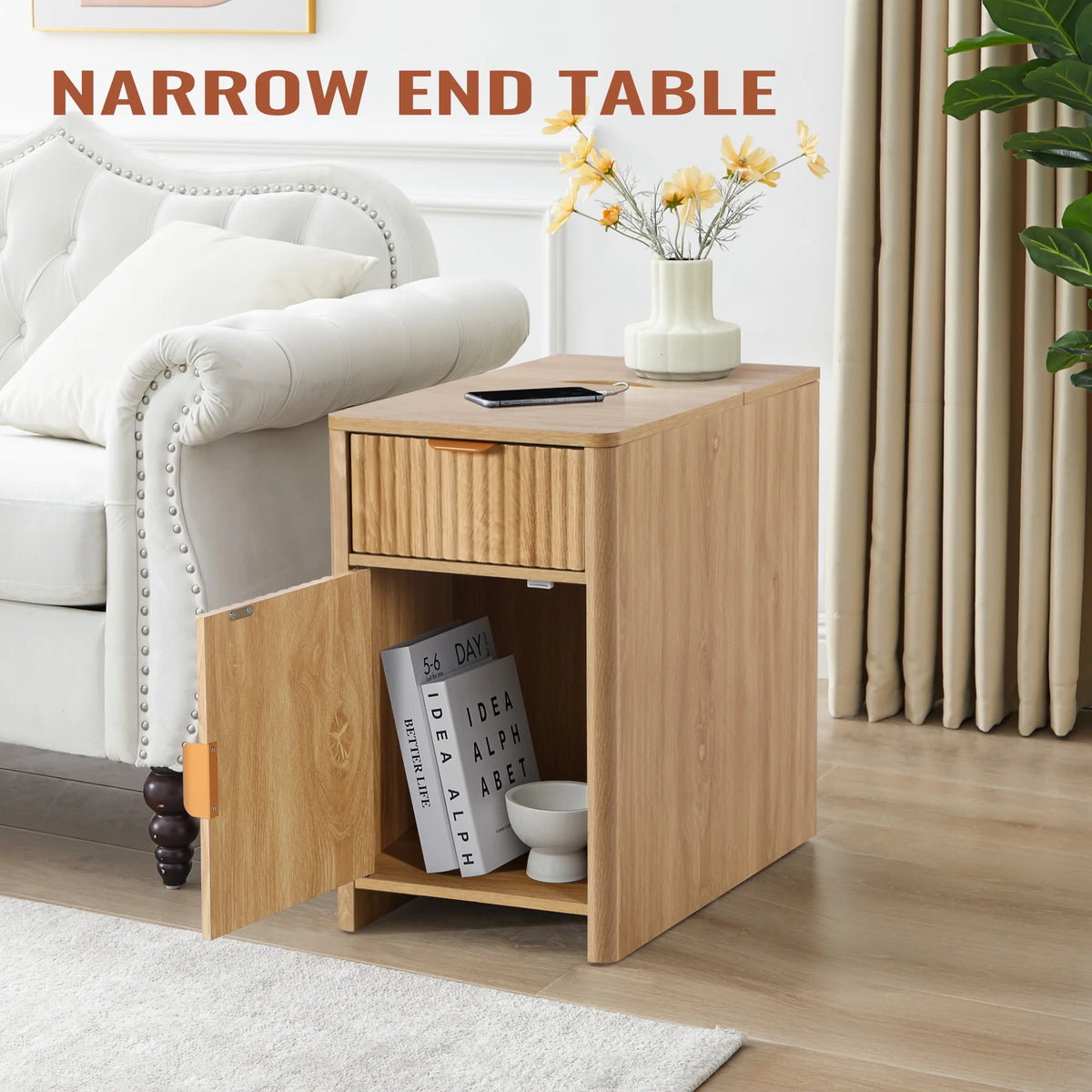 YOCWO Fluted Nightstand for Bedroom Set of 2 , Wood Bedside Table Set of 2 with Drawers, Black