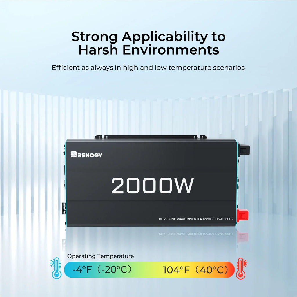 Renogy 2000W Pure Sine Wave Inverter, Power Inverter DC 12V to AC 120V, Built-in 5V/2.1A USB / Hardwire Port, Remote Controller