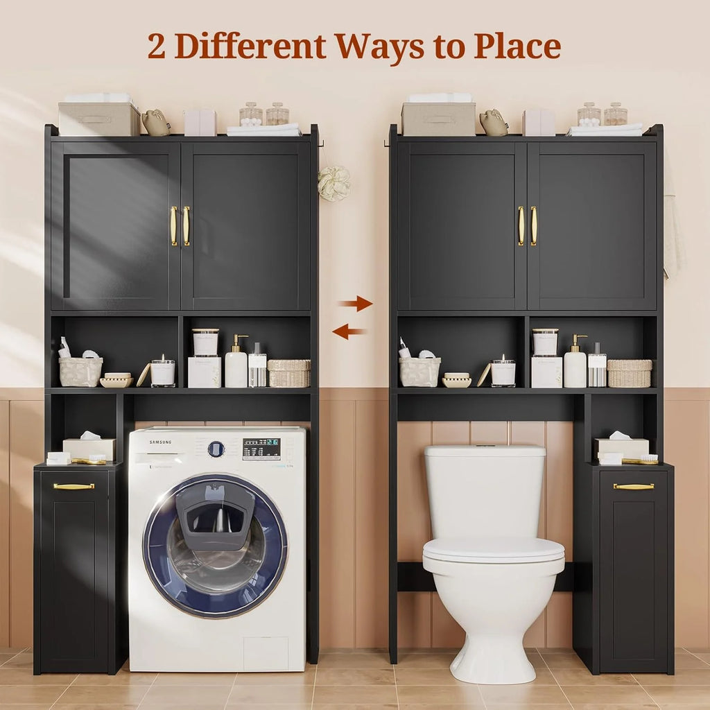 Frhnenha Over The Toilet Storage Cabinet with Pulley, Bathroom Storage Cabinet, with Adjustable Shelf and Open Shelf for Bathroom, Restroom, Laundry, White