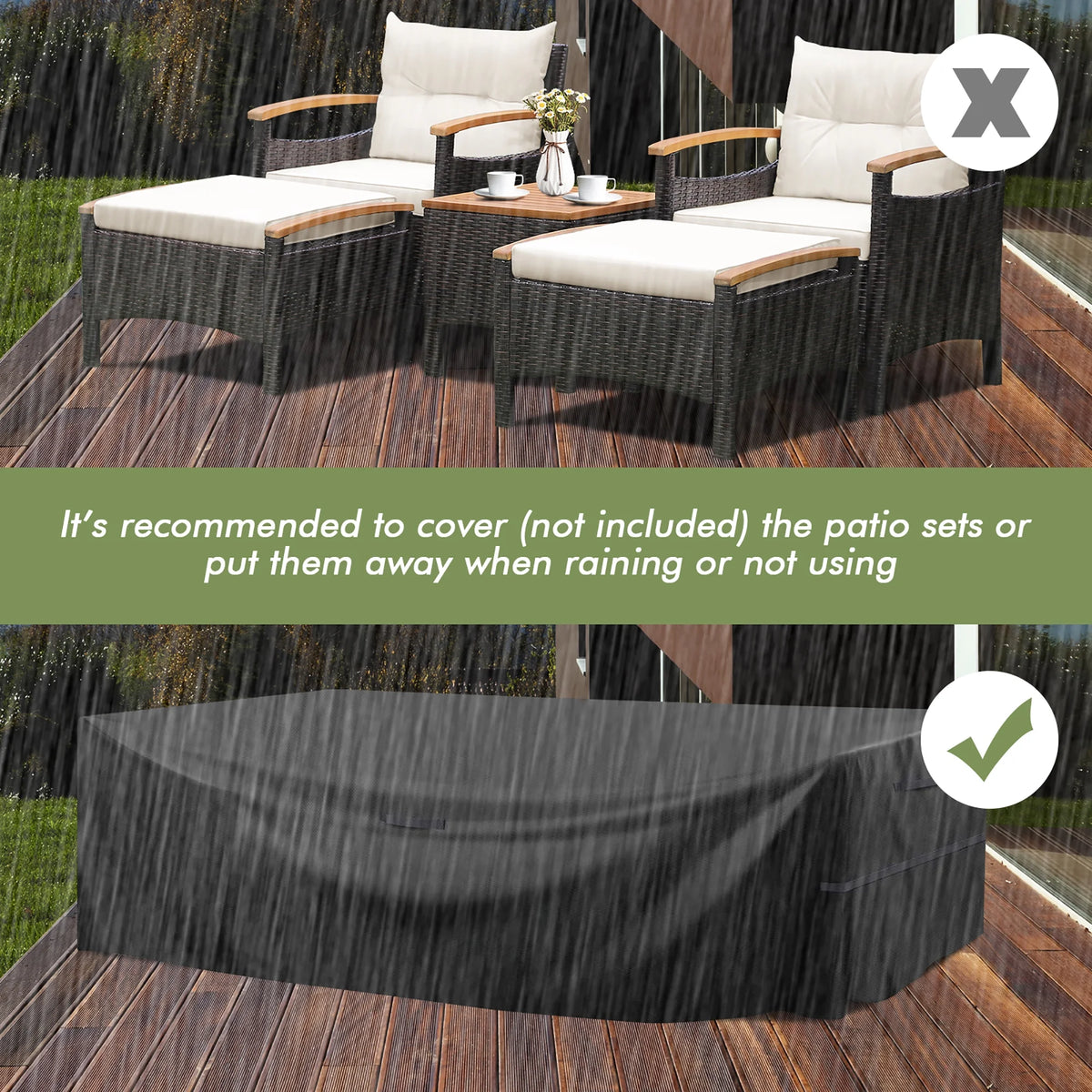 Costway 5PCS Patio Rattan Furniture Set Sofa Ottoman Cushioned Table W/Wood Top